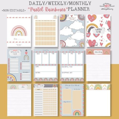 Daily/Weekly/Monthly Planner - Digital Download - "Pastel Rainbow" Design