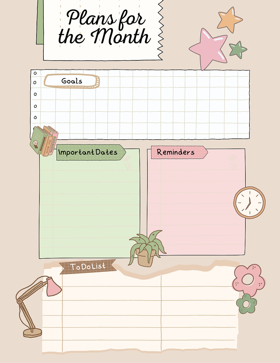 Thumbnail: Daily Weekly Monthly Planner Digital Download "Beige and Pastel"