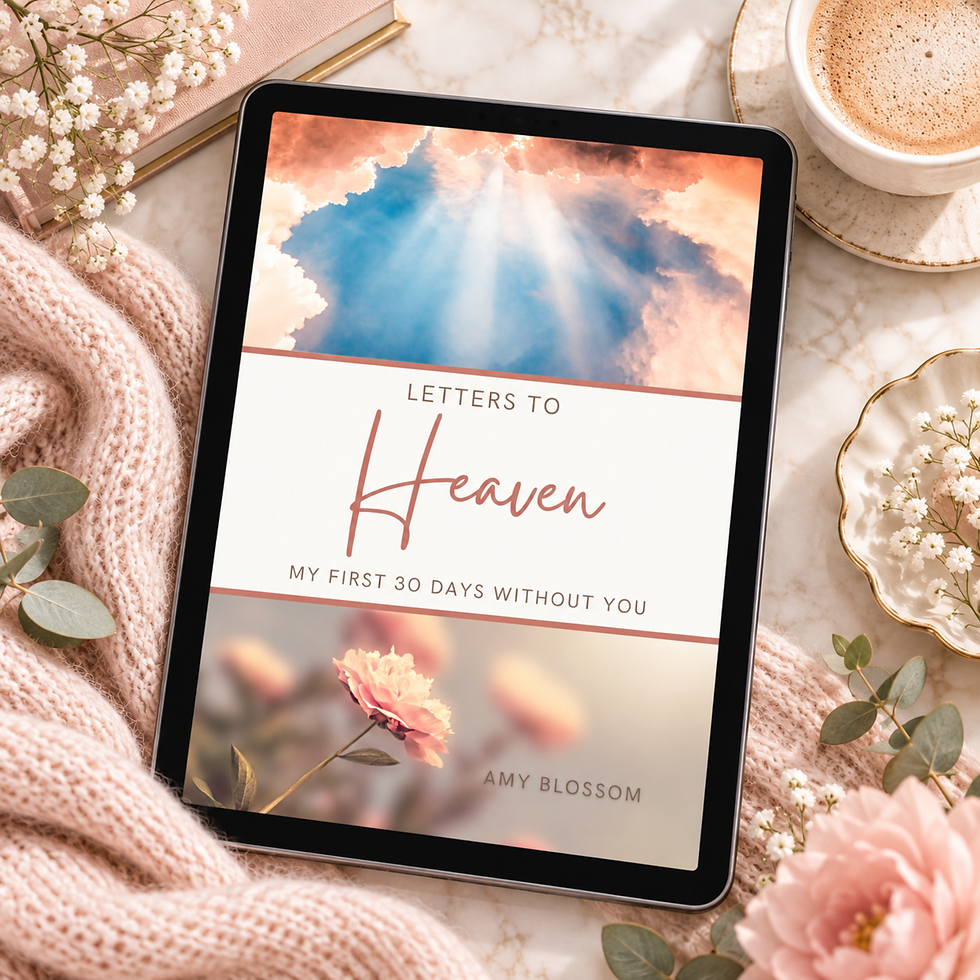 Letters to Heaven: My First 30 Days Without You Christian grief eBook by Amy Blossom shown on a tablet