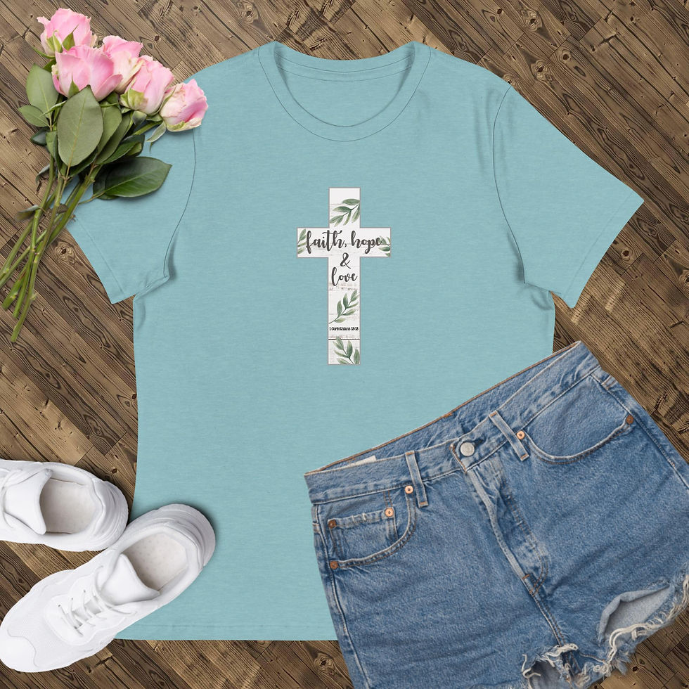 Thumbnail: "Faith, Hope, Love" - 1 Corinthians 13:13 | Christian Shirt - Heather Blue Lagoon