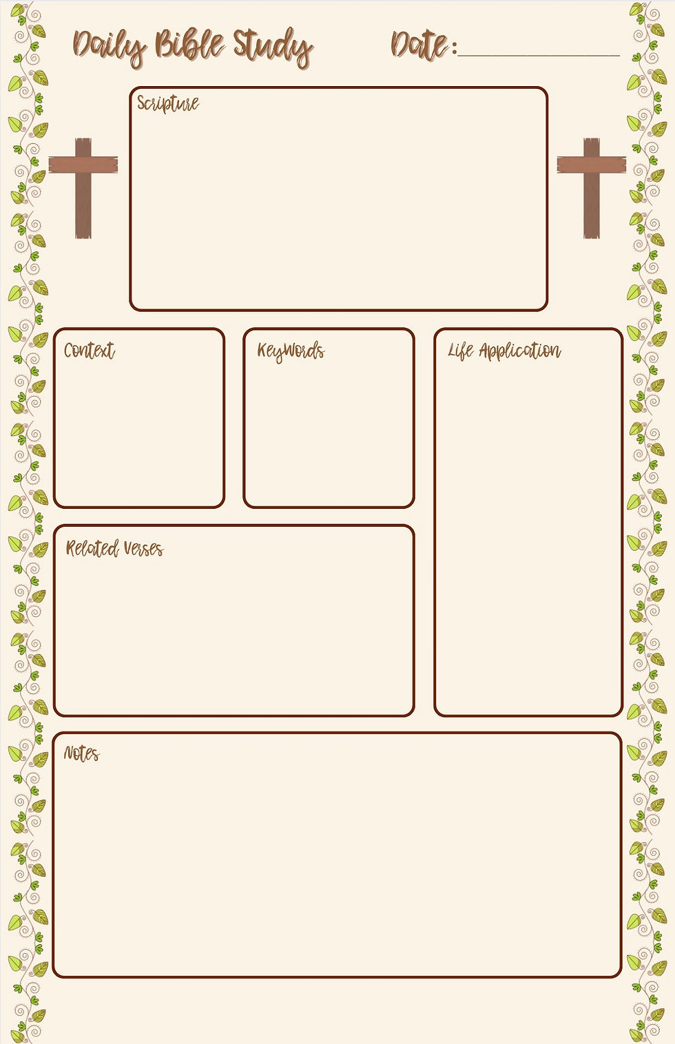 Thumbnail: Daily Bible Study Sheets Digital Download - Cross & Vines Daily Scripture Study
