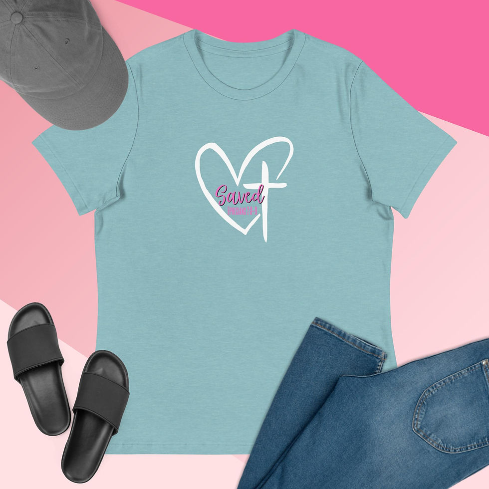 Thumbnail: "Saved" - Ephesians 2:8-9 | Christian Shirt - Heather Blue Lagoon