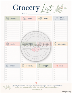 Grocery List page from the Ultimate Meal Planning Bundle
