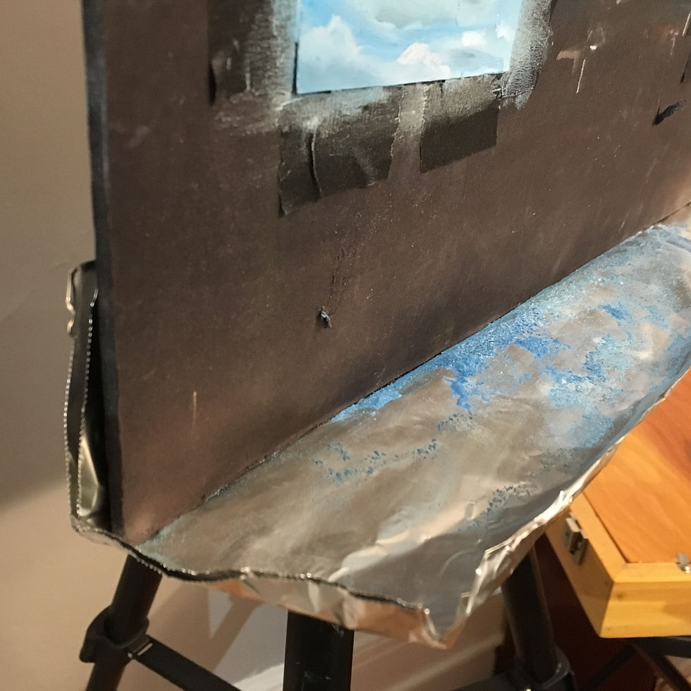 Easel showing pastel dust catcher in place.