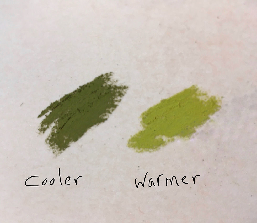 Two green swatches, one cooler one warmer.