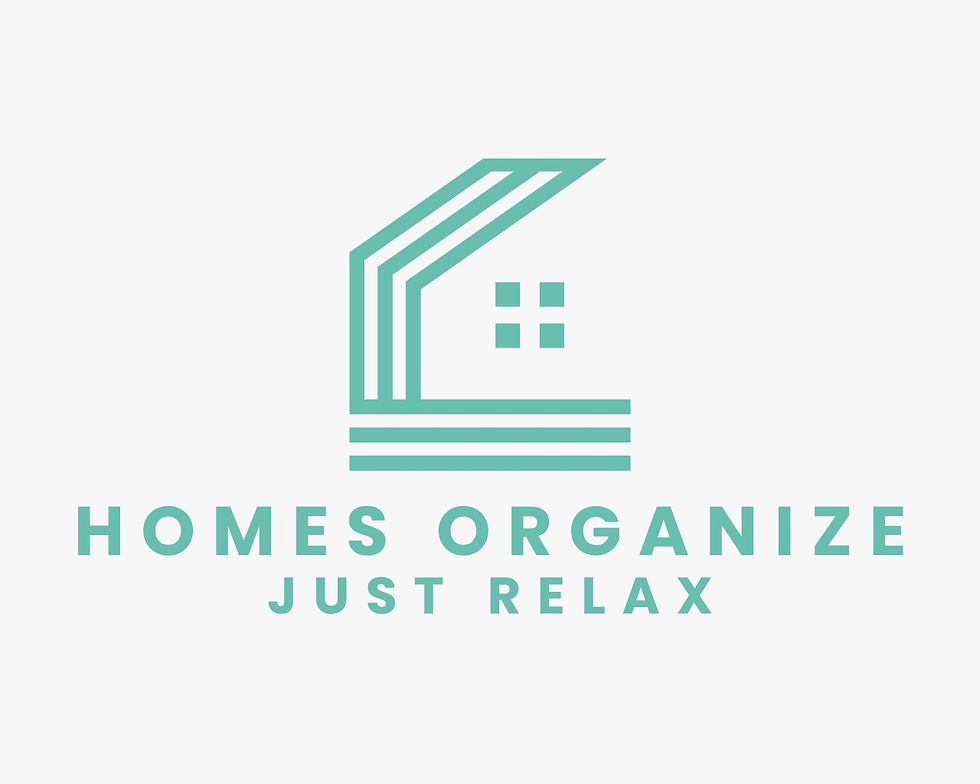 Image features a logo with the text 'Homes Organize, just relax.' The typography is clear and emphasizes the idea of a tidy, organized home environment, suggesting peace of mind and ease for its inhabitants.