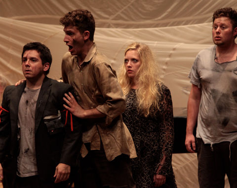 OperaWorks cast performing intense dramatic opera scene in rehearsal