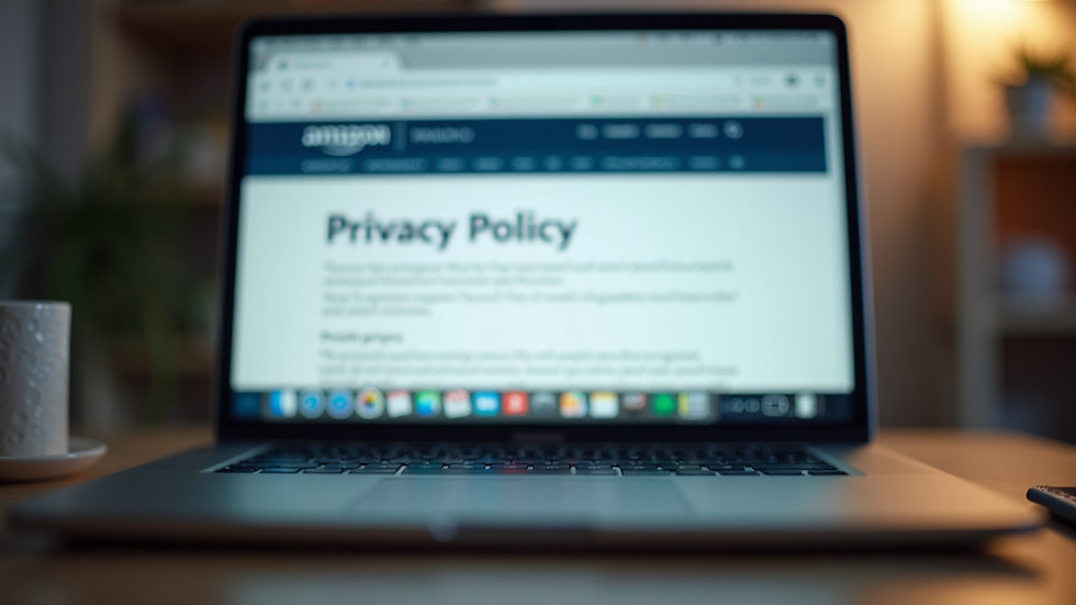 Eye-level view of a laptop screen displaying a website footer with a privacy policy link