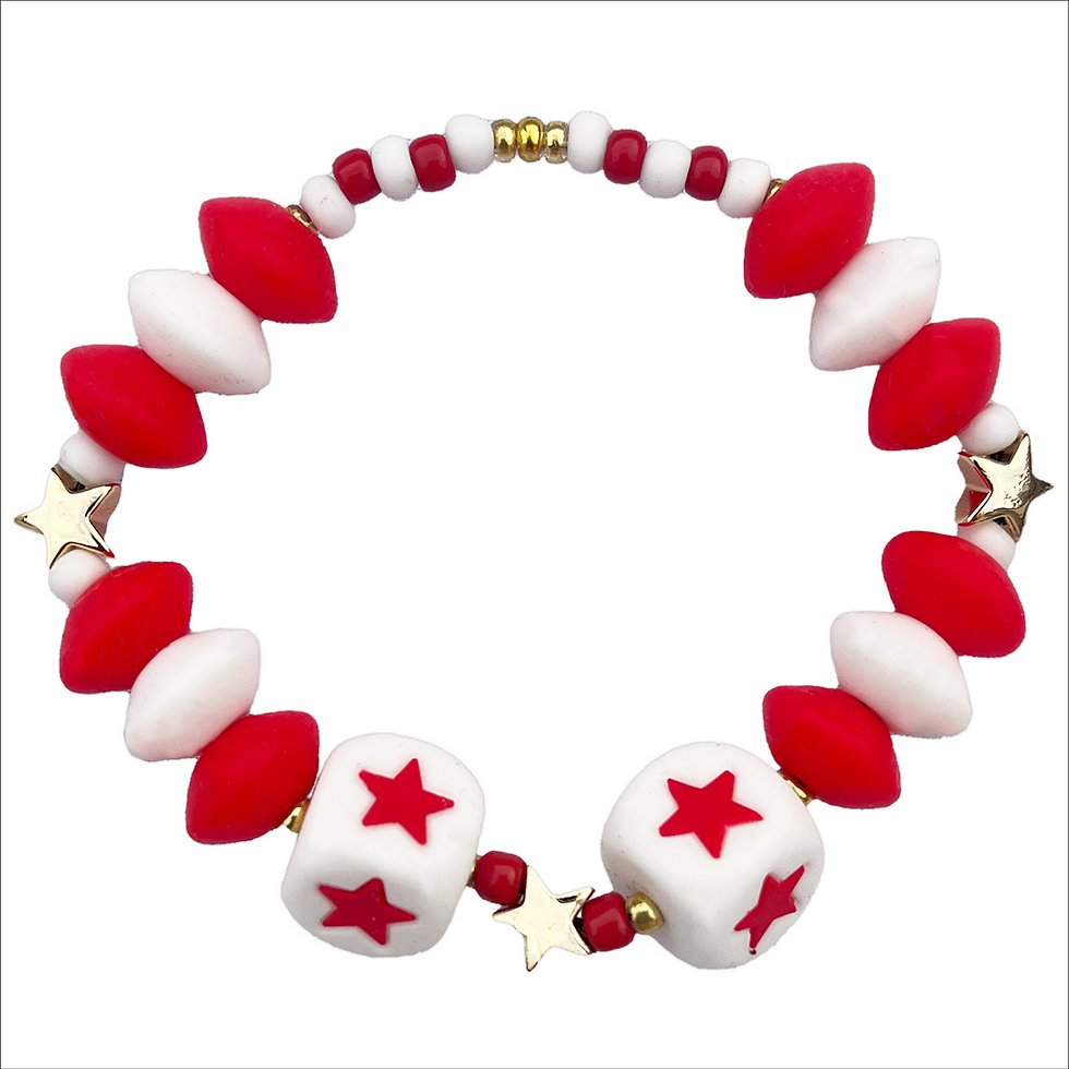 Hematite Coney Red, White, & Gold Star bracelet