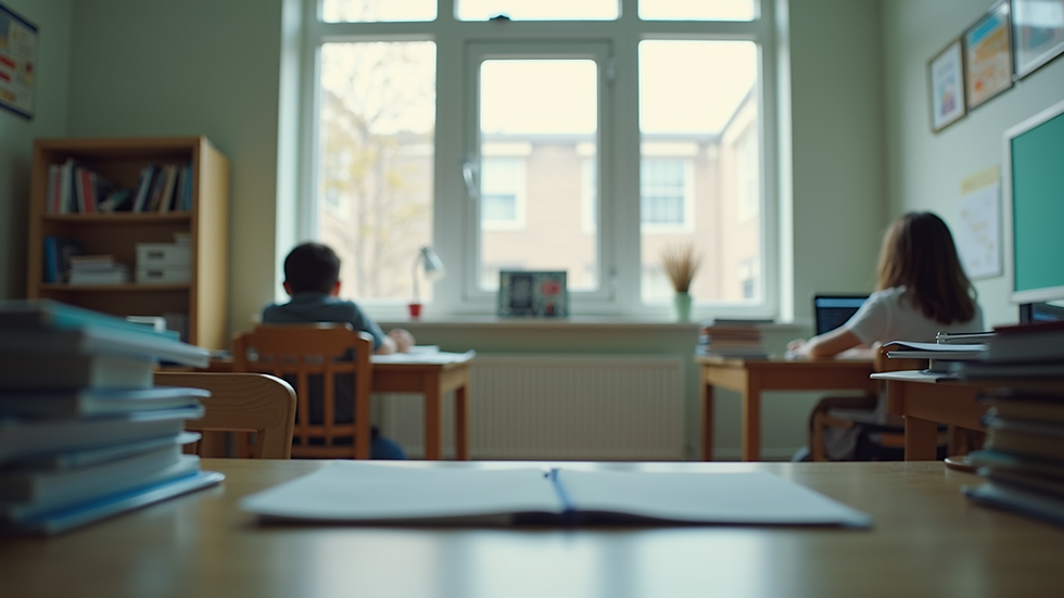 Eye-level view of a school psychologist's office with educational materials