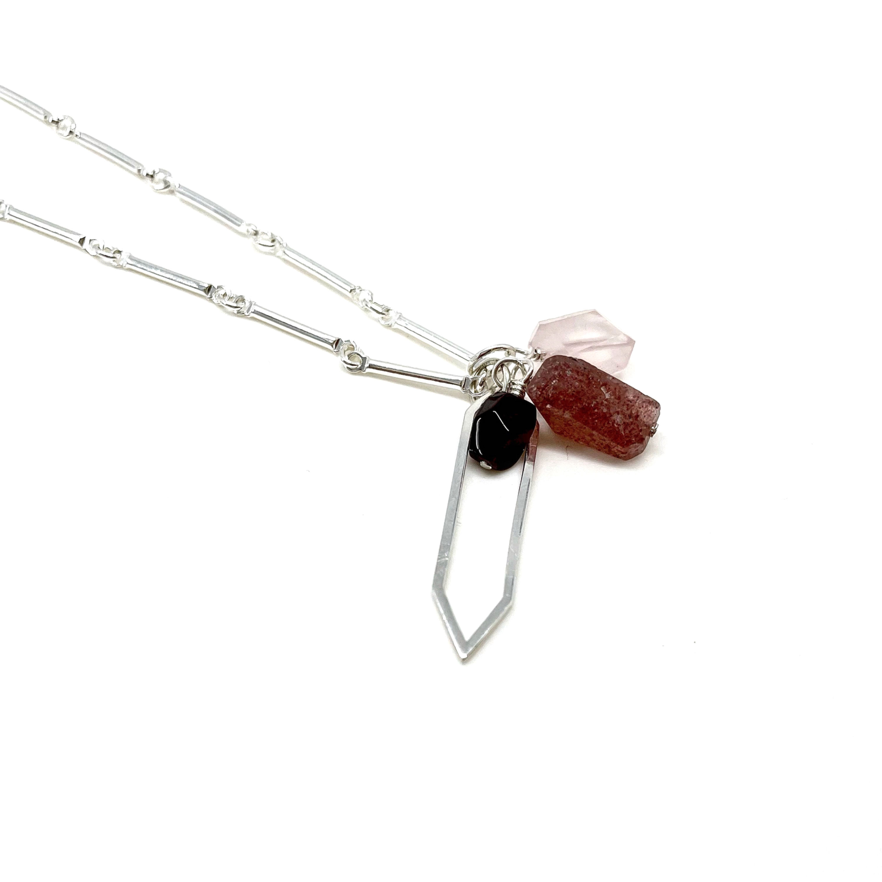 MARA Long Rose Quartz Cluster Necklace