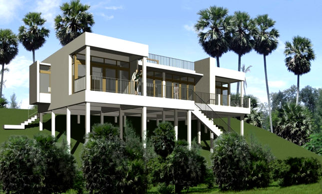 Example of a building using projecting horizontal shading.