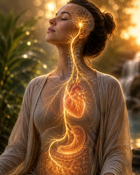 Vagus nerve course illustrating the vagus nerve and its connection with the heart and body