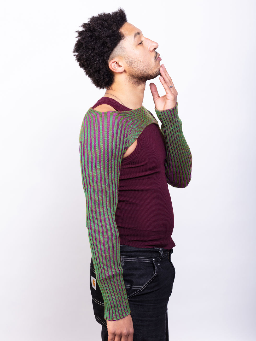 MAUD BRUNSTEIN knit sleeves made from repurposed luxury yarns, featuring sculpted form and refined craftsmanship.