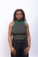 MAUD BRUNSTEIN orange and green Open Back Top 4, open-back knit top made from repurposed luxury yarns with refined stitching.