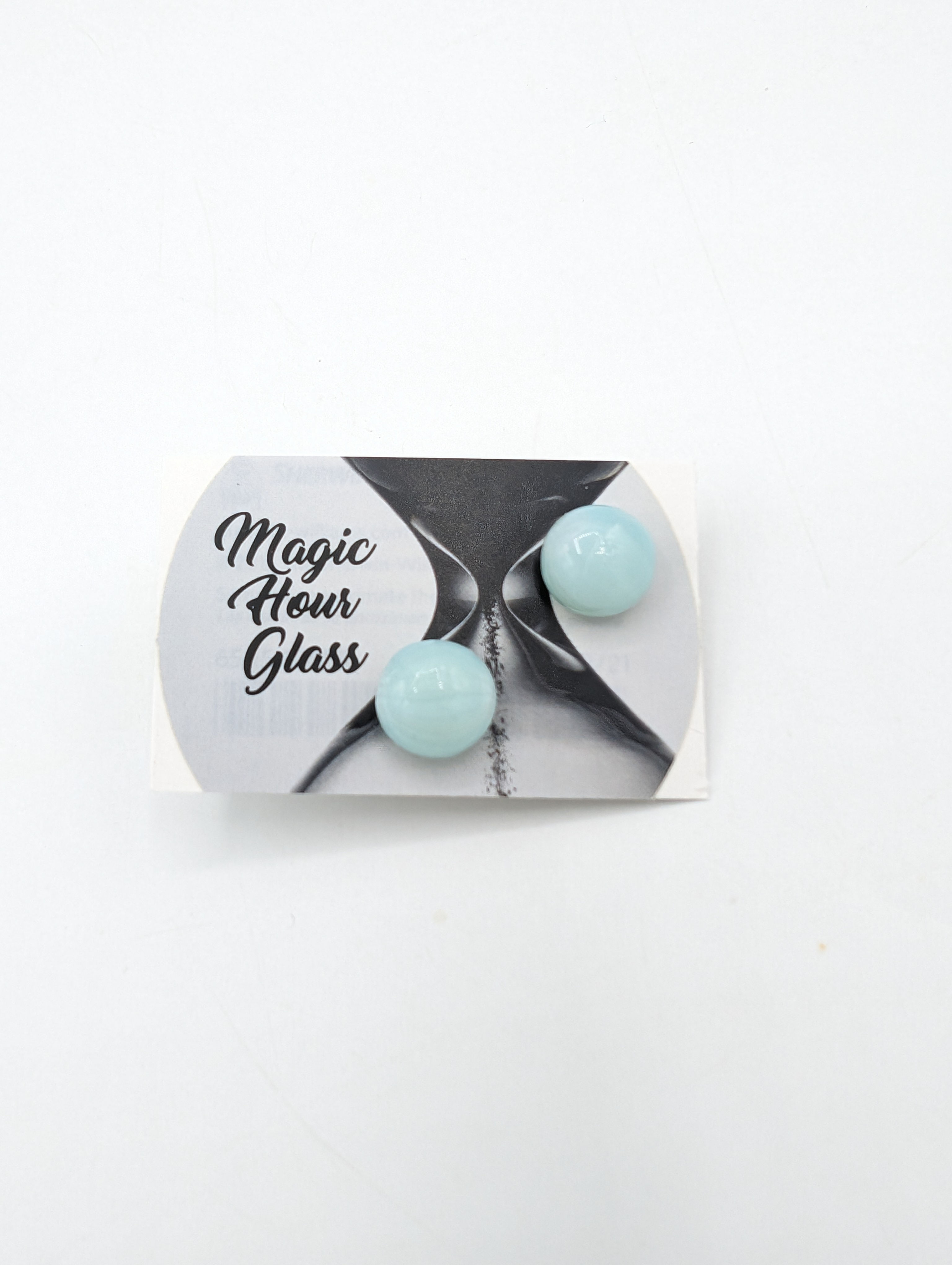 Light Blue Glow in the Dark Stained Glass Stud Earrings, Lead-free