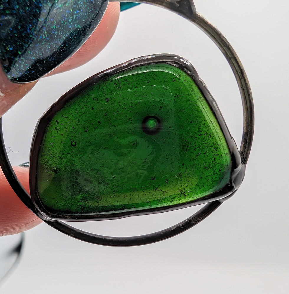 Thumbnail: XL Fused Glass Pendant, Lead-free, Antiqued Brass Chain
