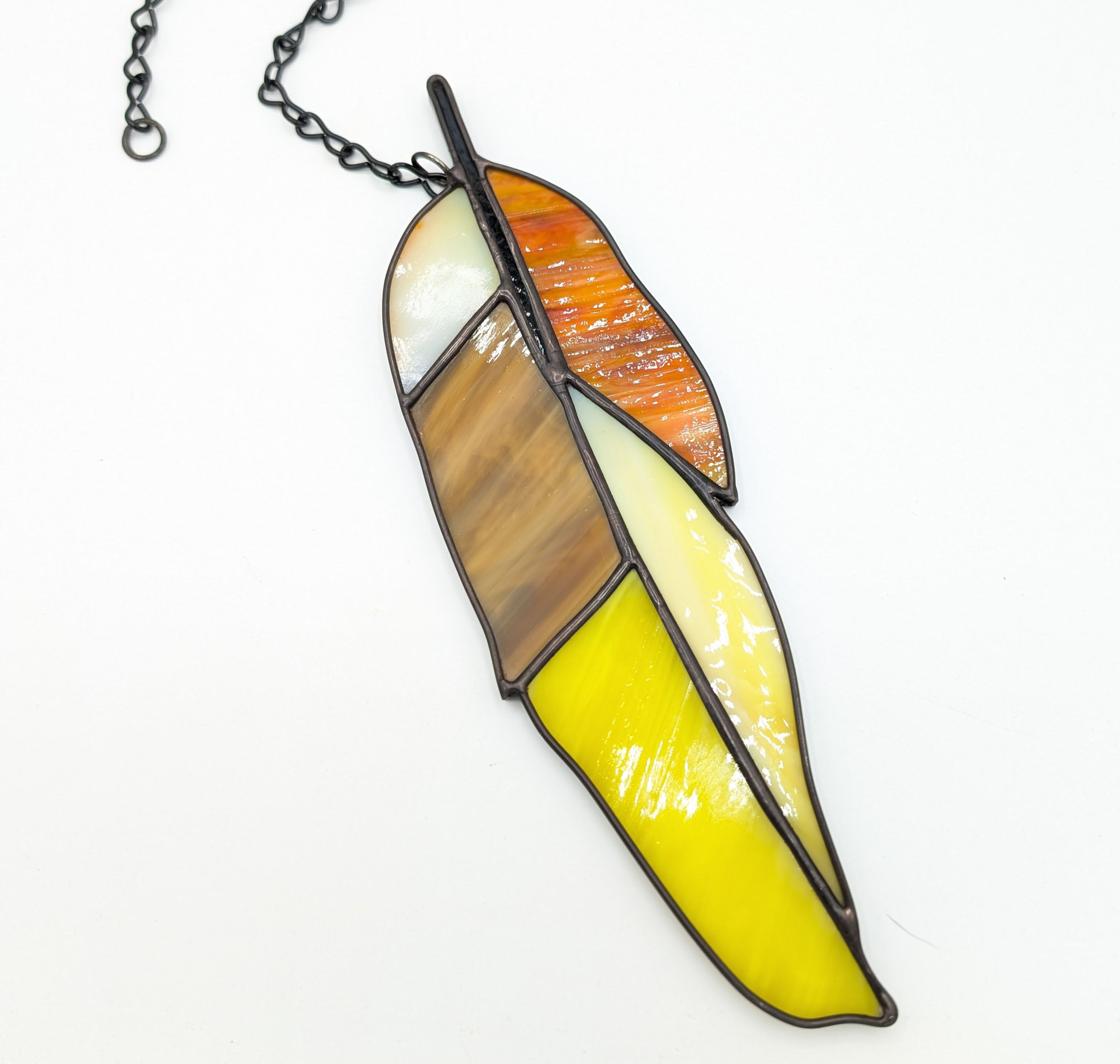Feather, Yellows Stained Glass suncatcher