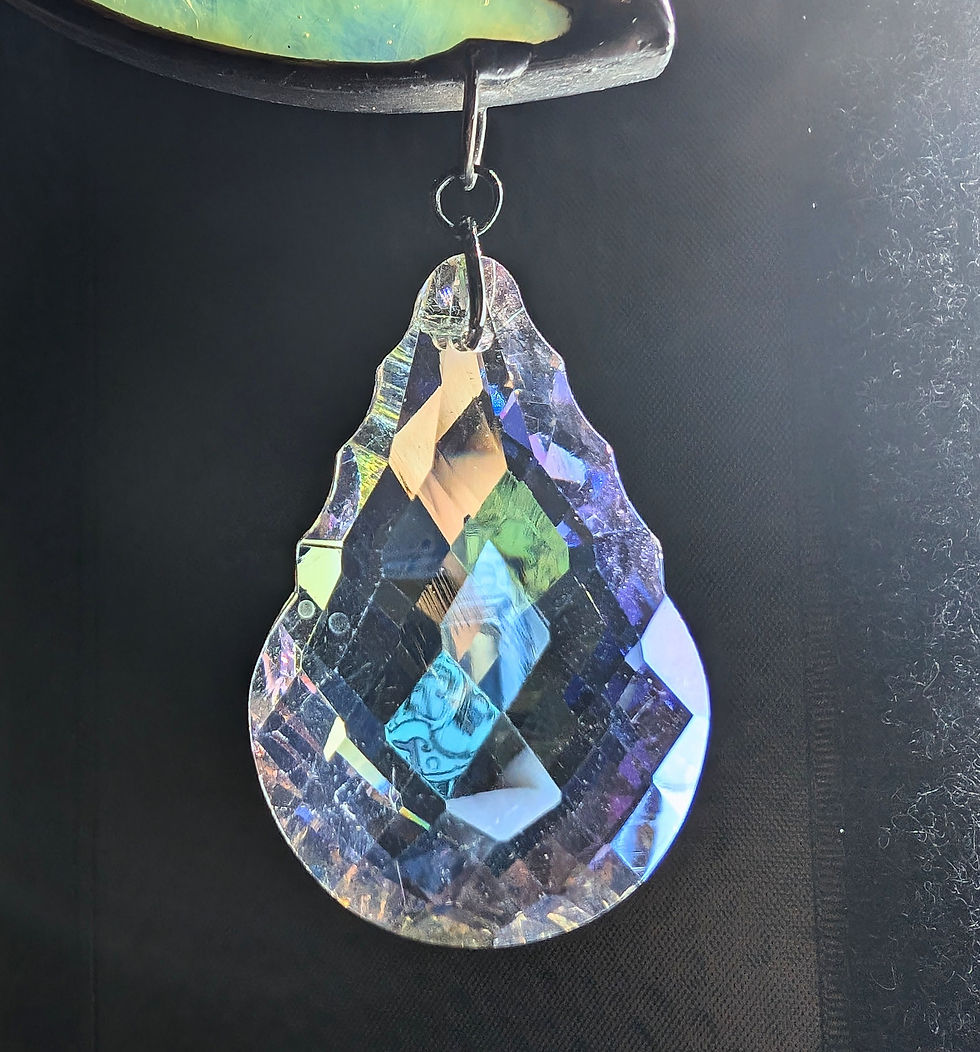 Thumbnail: Crescent Mooncatcher with Painted Stars Stained Glass Crystal Dangle
