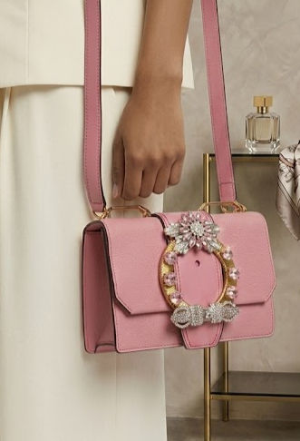 Miu Miu Goatskin Madras Soft Calf Crystal Embellished crossbody bag