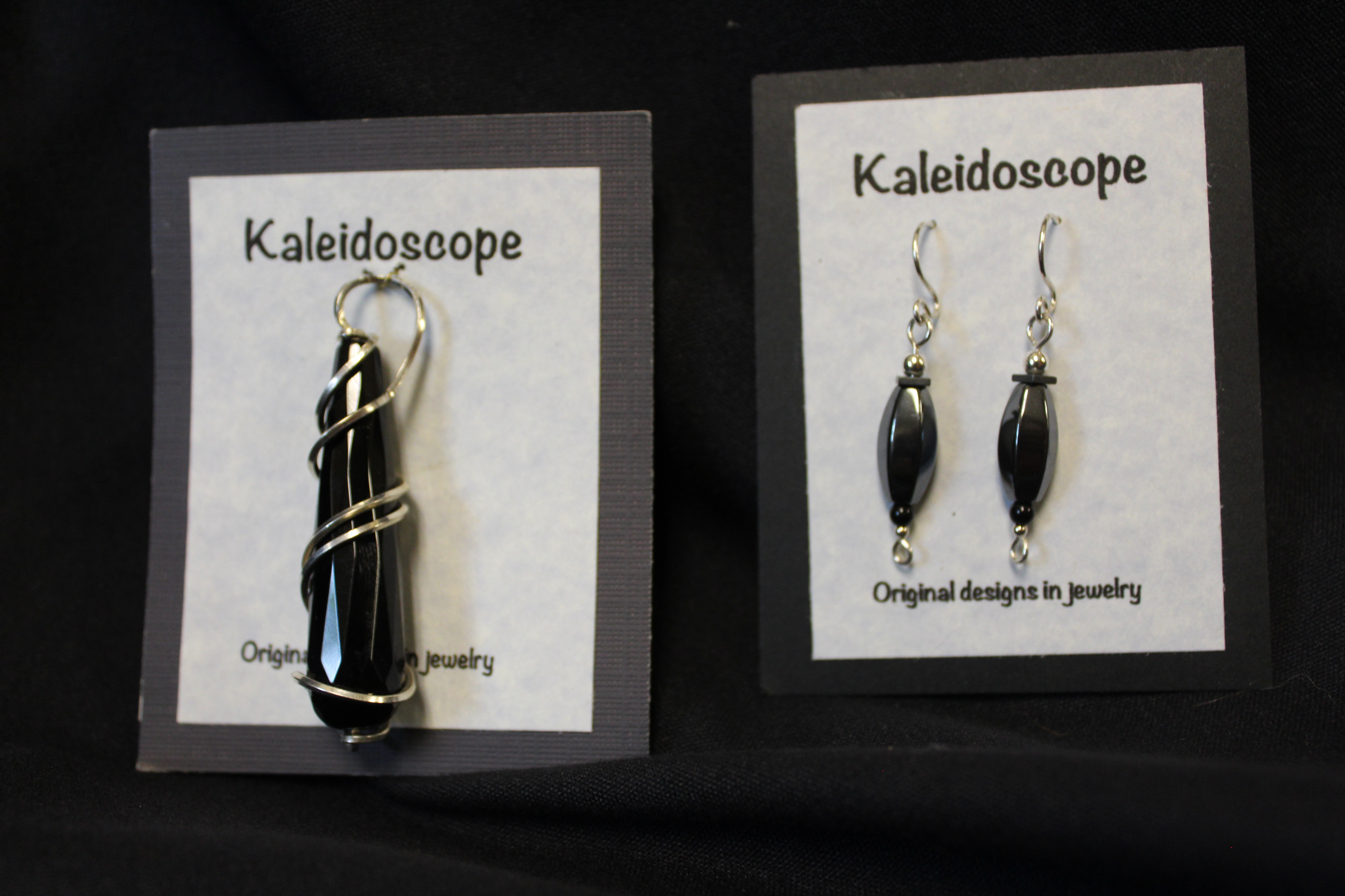 Onyx and Silver Pendant and Earrings
