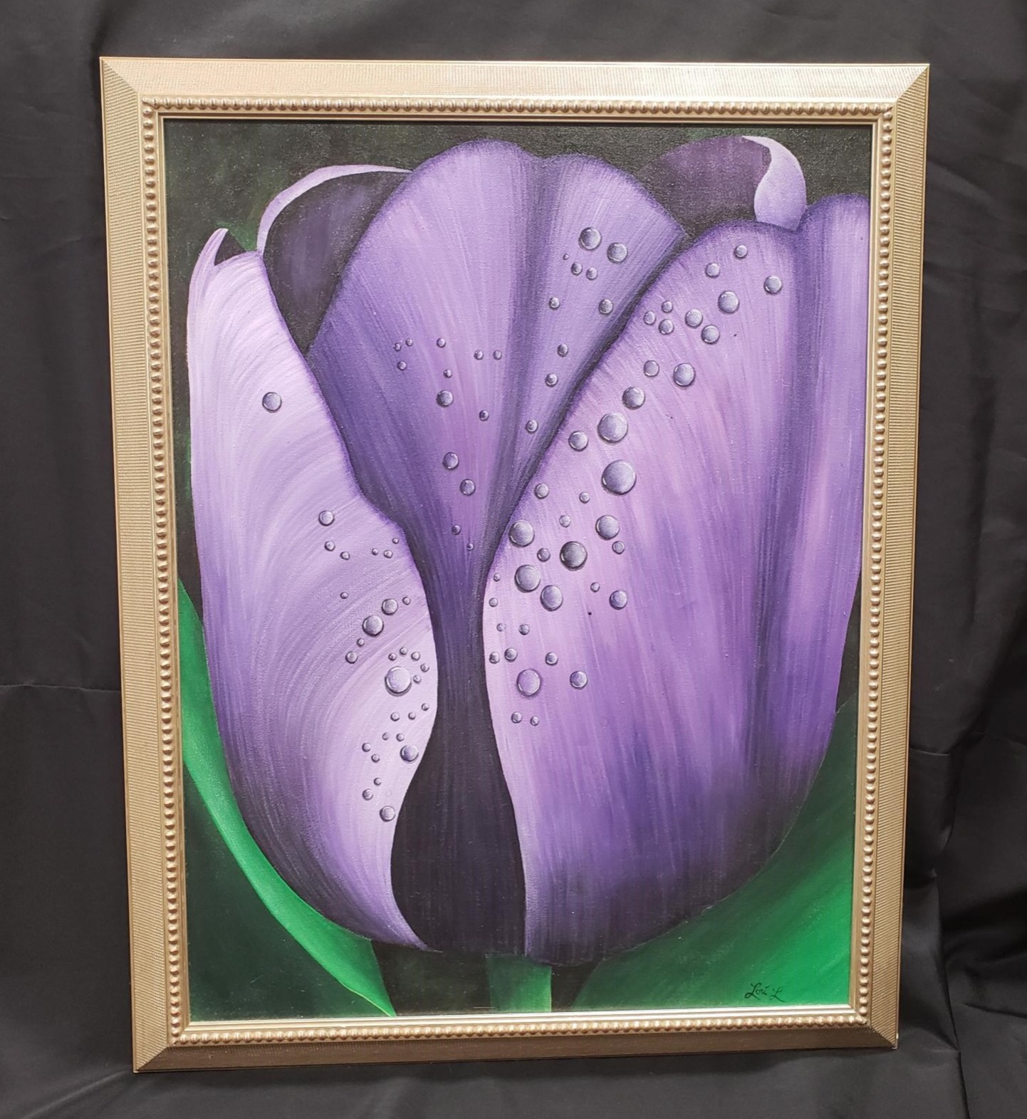 Purple Tulip with Raindrops Painting
