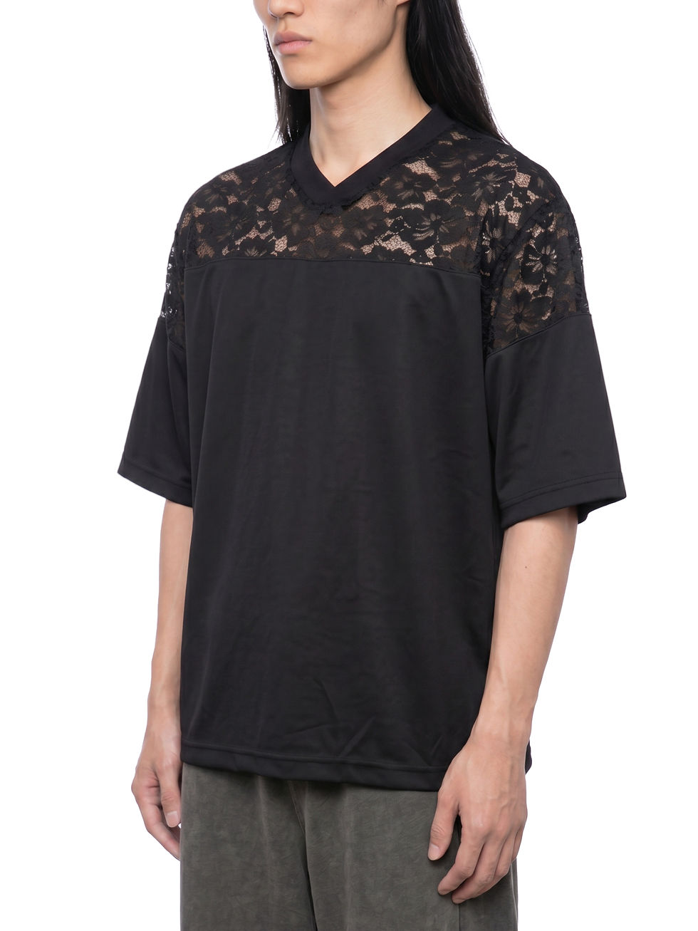 Miniatura: Lace Paneling V-Neck T-Shirt