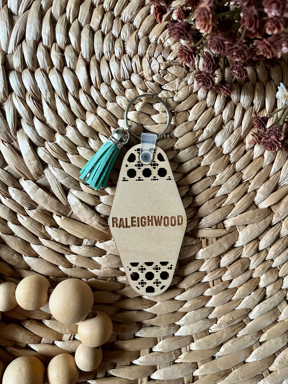 Thumbnail: Raleighwood Raleigh NC Rattan Wooden Motel Keychain