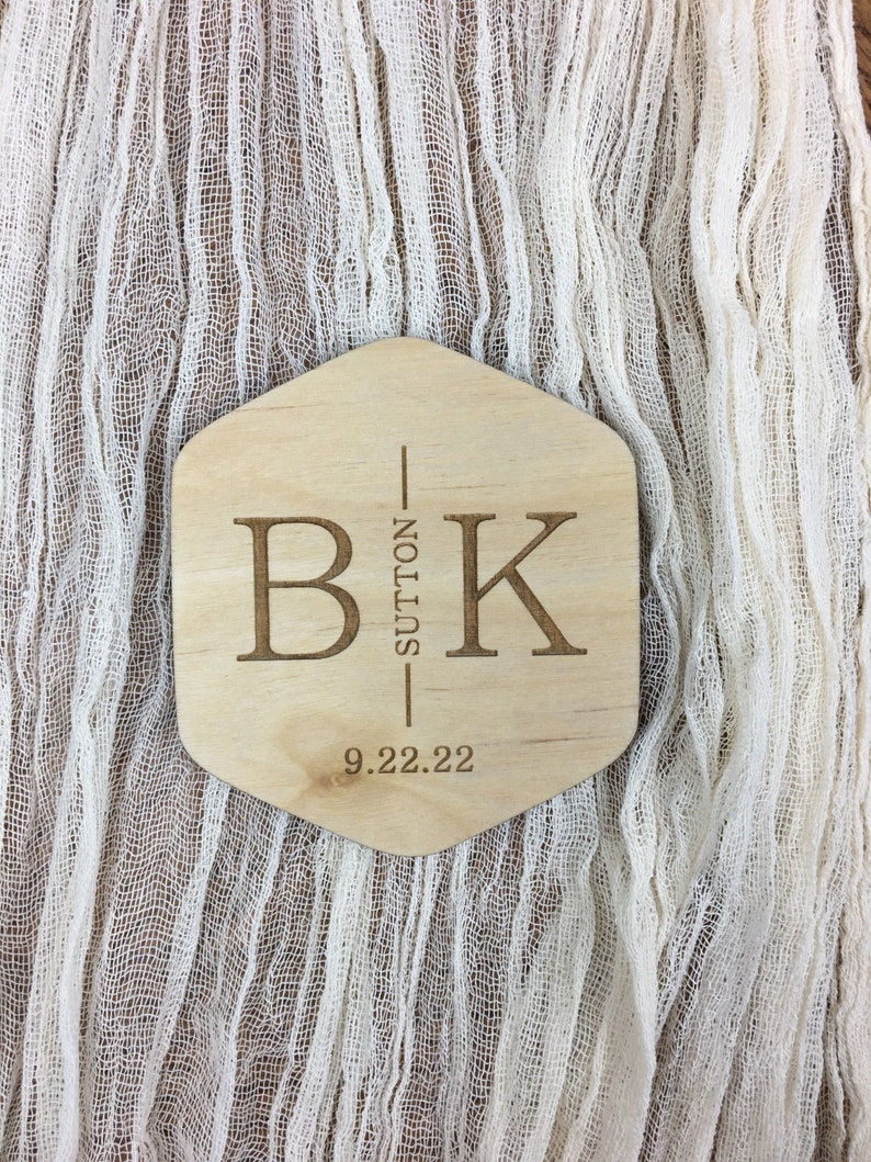 Thumbnail: Custom name hexagon rustic wooden coasters