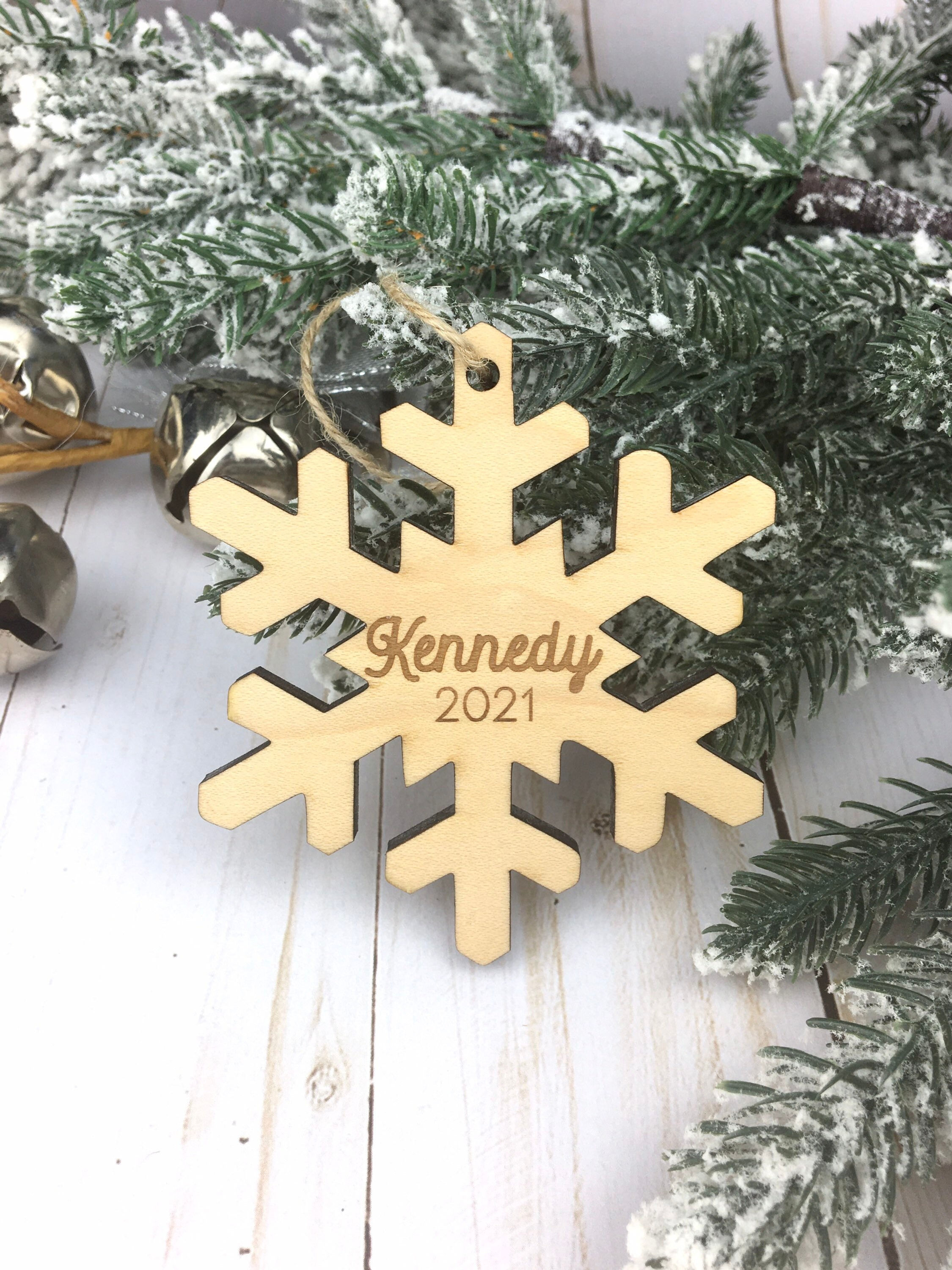 Custom name last name wooden snowflake