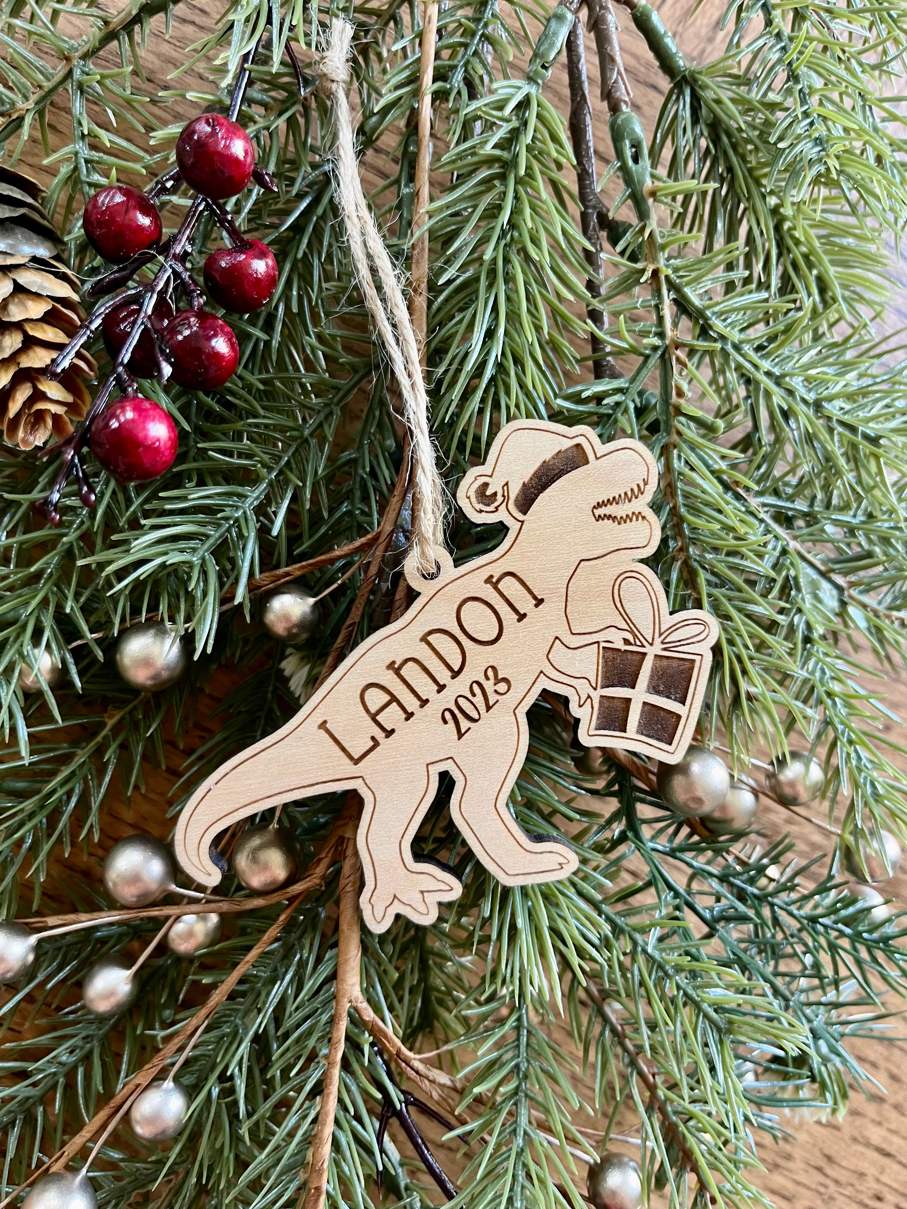 Custom Boy Dinosaur Kids name Ornament