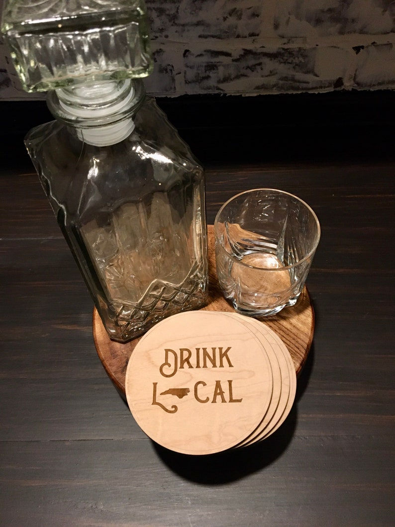 Thumbnail: Set of four custom drink local NC wooden bar coasters