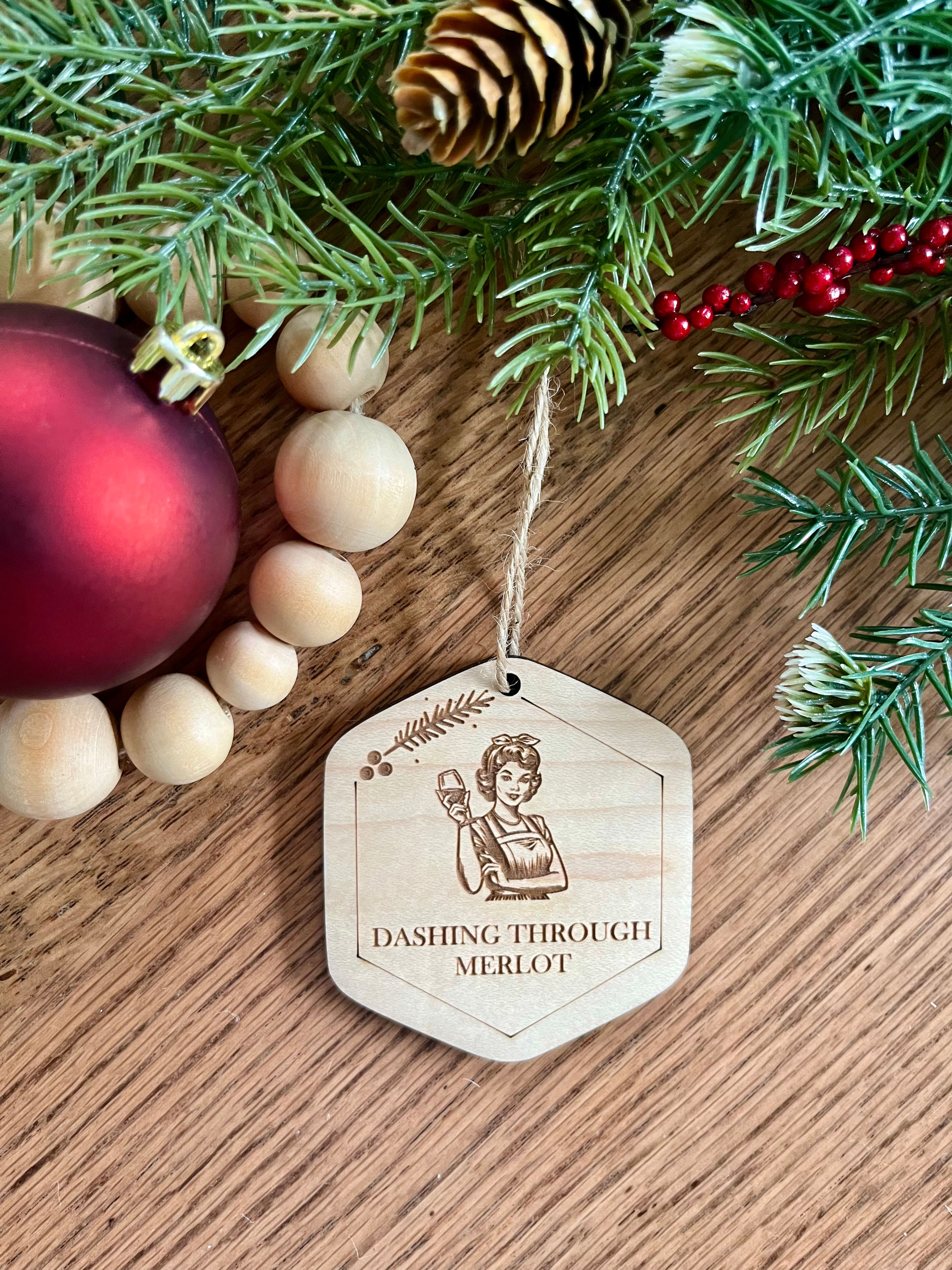 Vintage Dashing Through Merlot Christmas Ornament