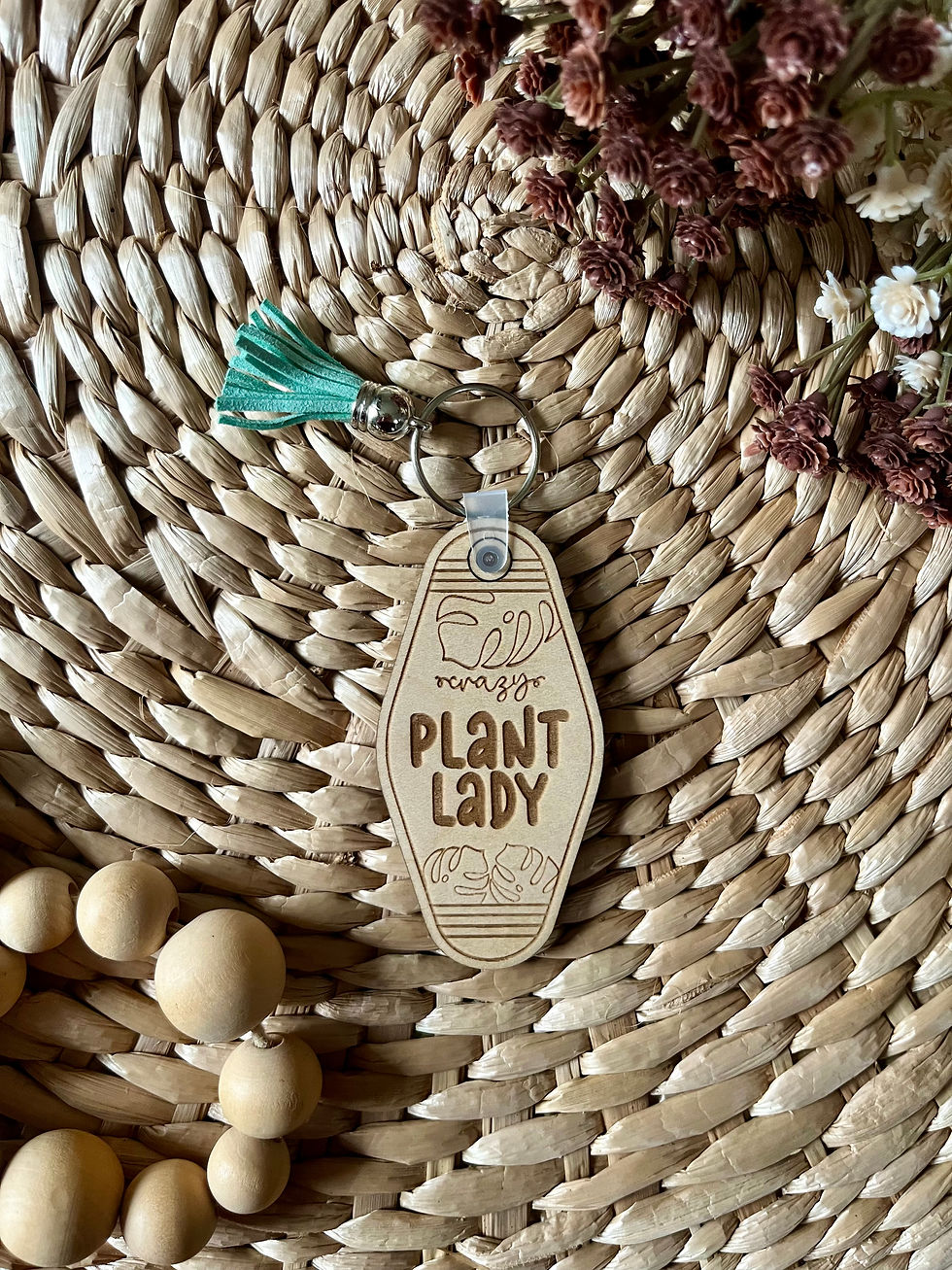 Thumbnail: Monstera Plant Lady Wooden Motel Keychain