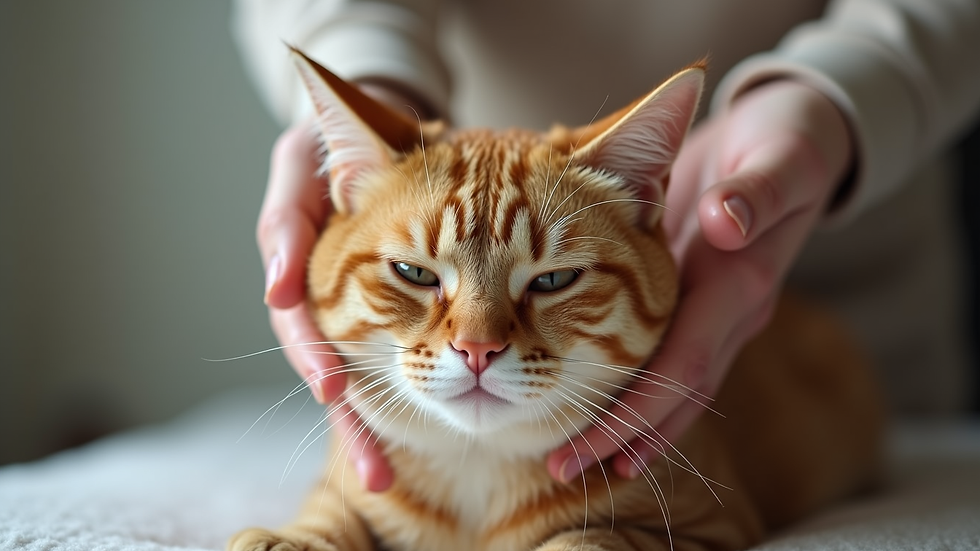 Close-up view of a calm cat receiving gentle energy healing