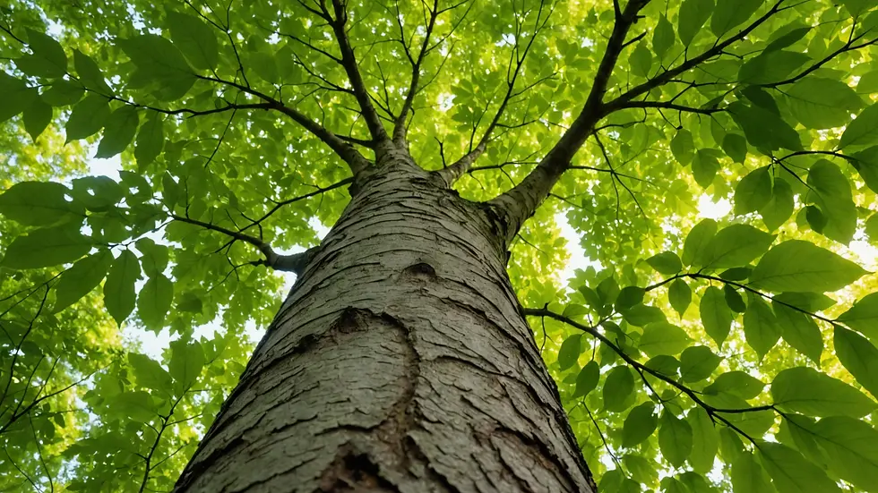 Eye-level view of an American Beech tree in a lush forest setting