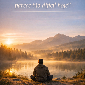 "Pessoa meditando na natureza buscando paz interior", "Celular com notificações simbolizando excesso de informação".