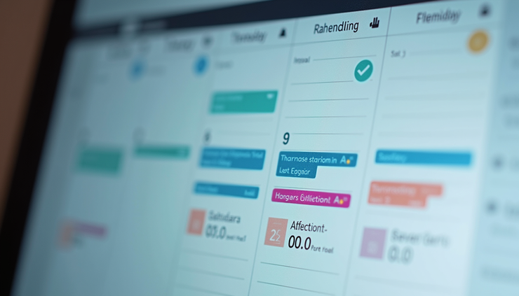 Close-up view of a digital calendar with color-coded tasks and reminders
