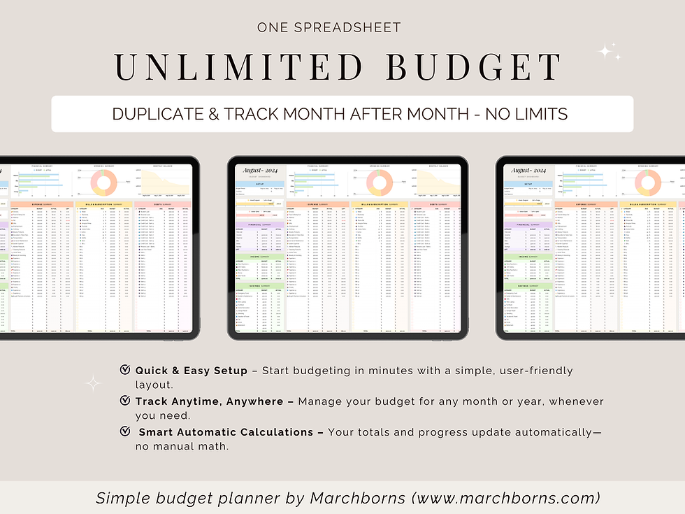 Thumbnail: Dark mode simple budget spreadsheet showing financial summary and expense tracker
