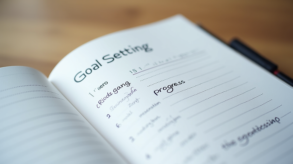 Close-up view of a planner page with goal setting and progress tracking sections