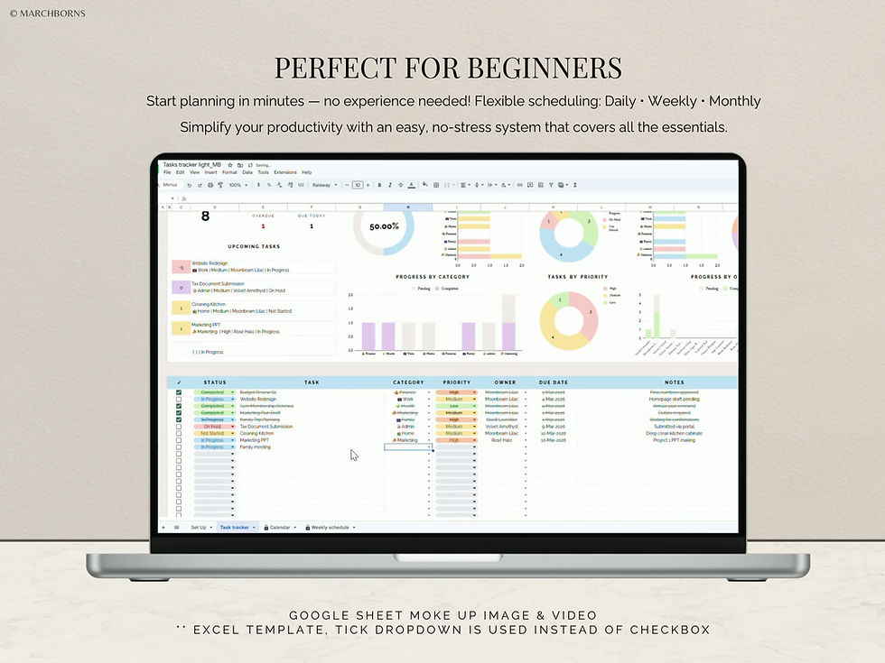 Task tracker planner with calendar and weekly schedule light theme