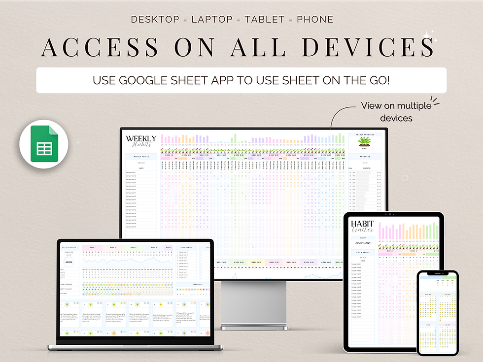 Thumbnail: Customizable Google Sheets template for habit building and mood monitoring with simple interface