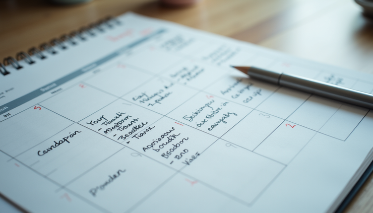 Close-up view of a calendar with daily tasks and notes