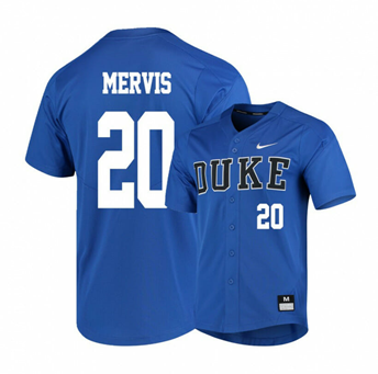 Duke Blue Devils 20 Matt Mervis Blue Elite Baseball Jersey