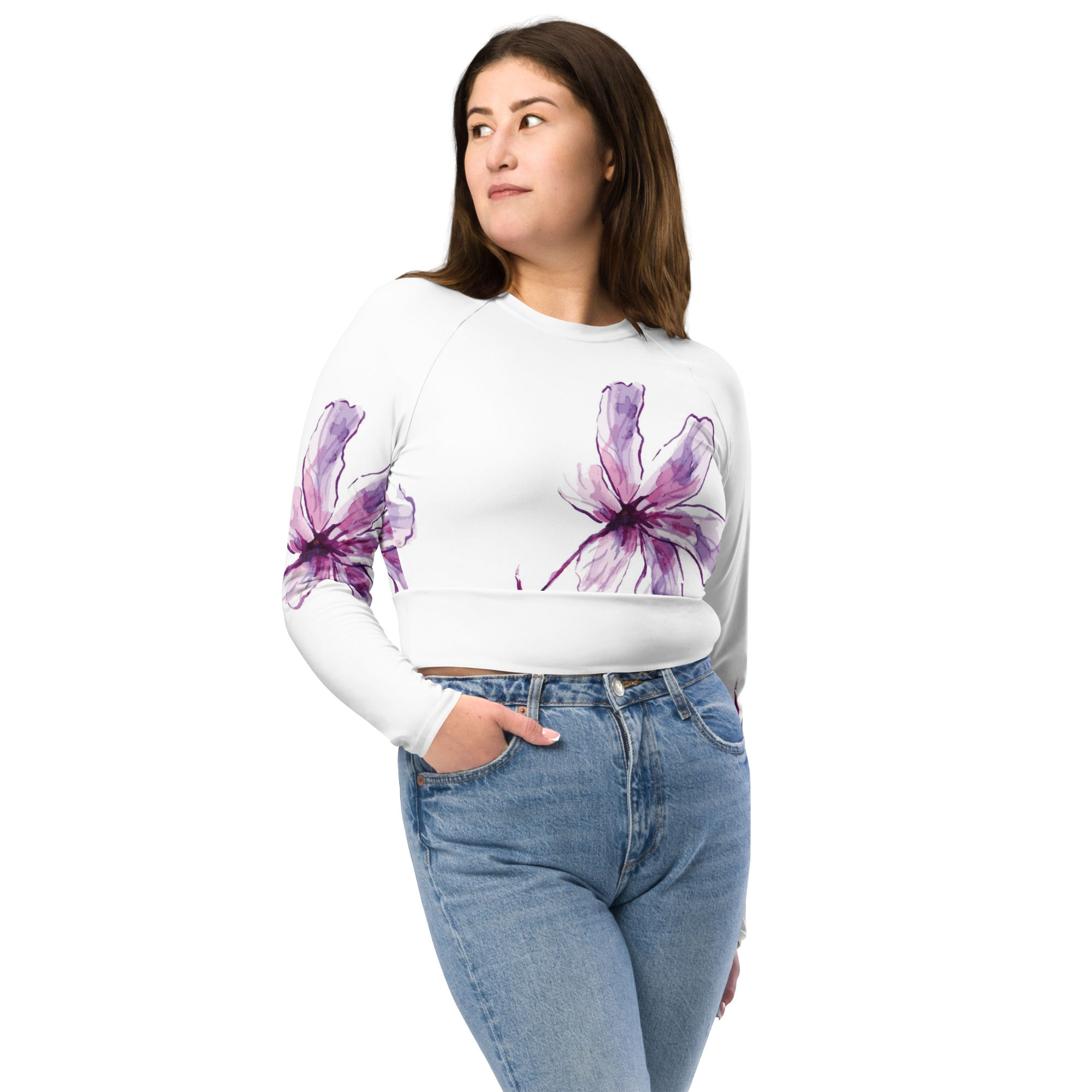 Purple Floral Recycled long-sleeve crop top | Conscious Collection