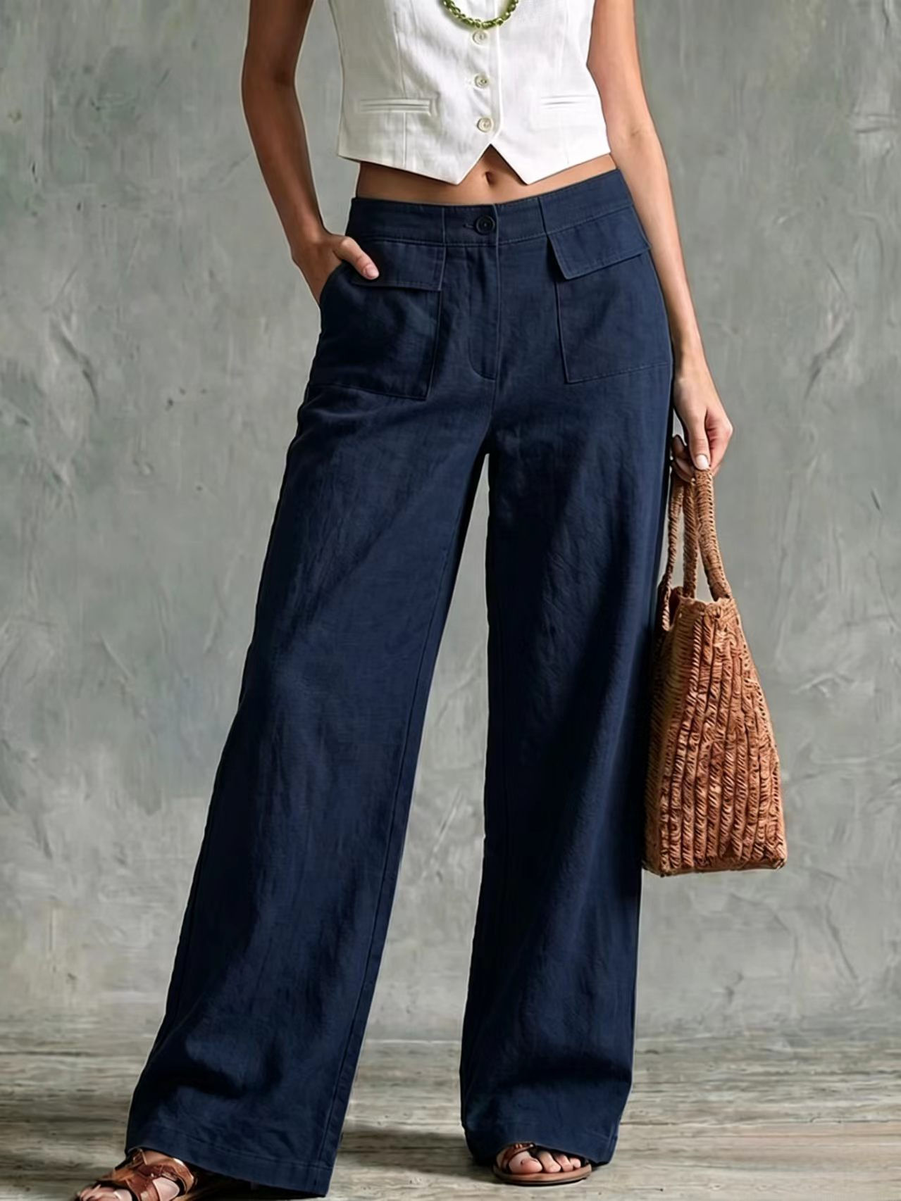 Women's Autumn New Loose Casual Wide Leg Pants Cotton Linen Trousers Comfortable