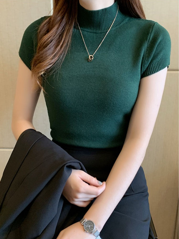 Miniatura: Half-High Neck T-Shirt Women's Fashion Jumper Casual Tops Korean Style Elegant S