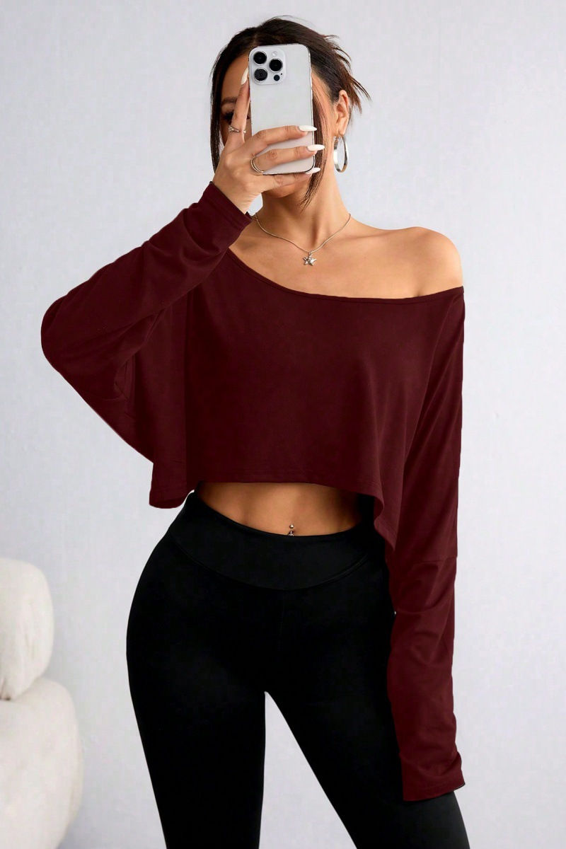Miniatura: Spring 2025 Women's Loose Collar Base Fashion Crop T-Shirt Long Sleeve Casual Co