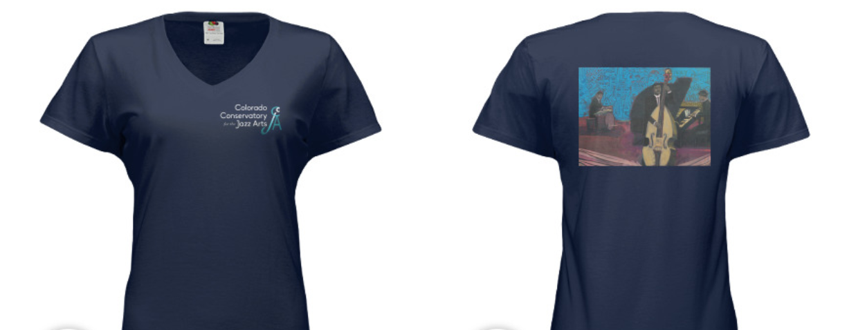 Women's V Neck Navy "Jazz Trio"Shirt