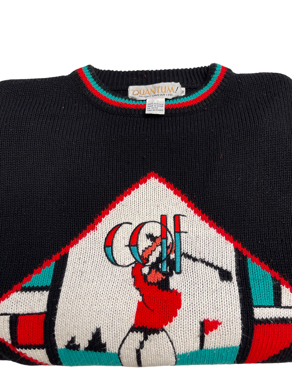 Thumbnail: Vintage Quantum Sportswear Black Golf Intarsia Knit Sweater - Women’s M
